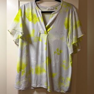 Calvin Klein Women's Blouse in Gray and Neon Yellow 1X